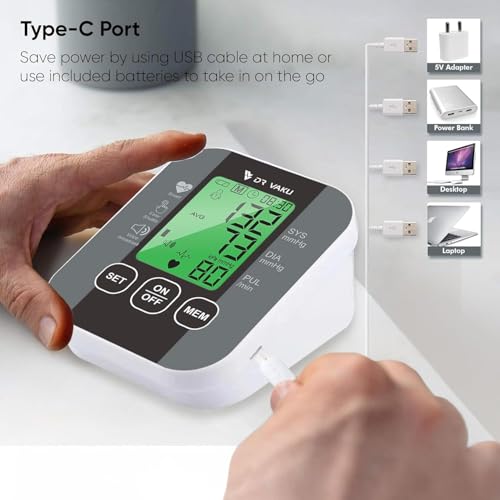 Image of DR VAKU BP Monitor Fully Automatic Blood Pressure Machine to Check Digital Accurate Level for Home Monitoring Device with Talking Function,Large Display + Cuff Kit Best Accurate Apparatus Measurement with 20w PD Adapter (Dark Grey)