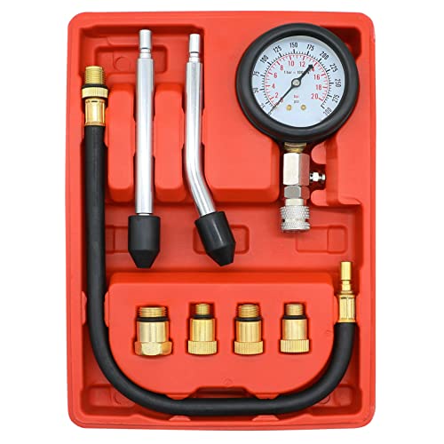 Manomètre de cylindre de moteur, kit Outils de diagnostic de testeur de compression de pompe diesel et à essence Coffret de Compressiomètre (Barre Double)