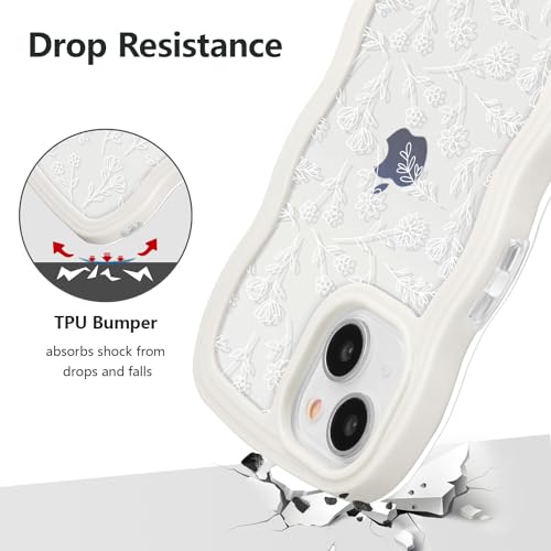 Coque iPhone 14 Plus transparente fleurie QLTYPRI en silicone blanc