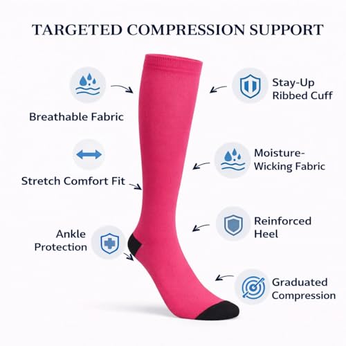 Image of Diamond Star 6 Pairs Compression Socks for Men & Women, Knee High Socks