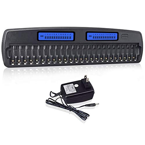 XINGWEI 24 Bay Smart Battery Charger with LCD Display for AA AAA NiMH NiCD Rechargeable Batteries with AC Wall Adapter and Refresh Function