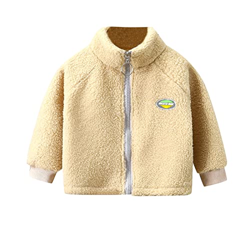 Kids Girls Fleece Full Zip Warm Jacket Solid Color Long Sleeve Standing Collar Coat Cute Comfy Outwear for Toddler Boys