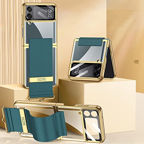 Coque Z Flip 4 avec dragonne verte : protection PC rigide transparente chic
