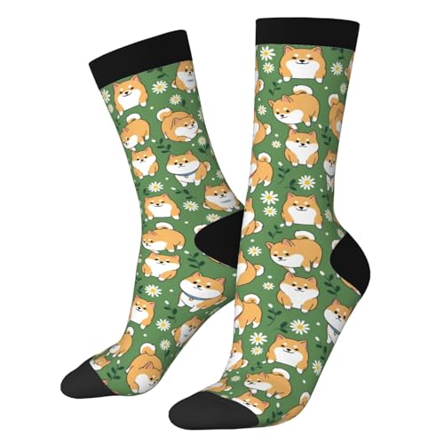 Lindo Perro Shiba Inu Con Flores De Margarita Unisex Calcetines Deportivos Acolchados Calcetines De Ciclismo Suaves Calcetine Trabajo Para Entrenamiento Fútbol Uso Diario