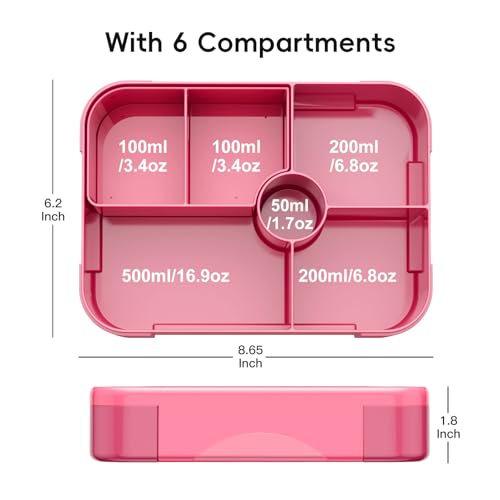 Winproper Lunch Box Kids Bento Box, Leakproof Bento Lunch Box with 6 Compartments, BPA-Free Men Women Lunch Containers for Adults/Kids/Students, 40 oz Portable On-the-Go Meal and Snack Packing - Pink - Image 5