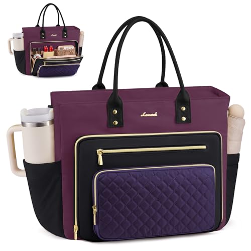 Image of LOVEVOOK Teacher Tote Bag for Women Work, Nurse Bags With Large Cup Holder Laptop Bag With Laptop Compartment, Professional Computer Briefcase Business Purses, Mother Gift, 15.6 Inch