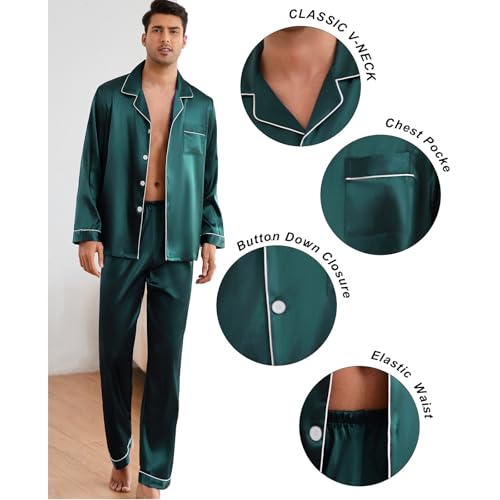 ZUEVI Men's Satin Silky Pajamas set Classic Silk like Sleepwear Set Button-Down Loungwear Two-Piece Pj Sets3