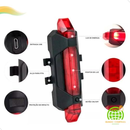 Lanterna Bike Farol Led Bike Sinalizador Recarregável 1 Par Mundo Compras