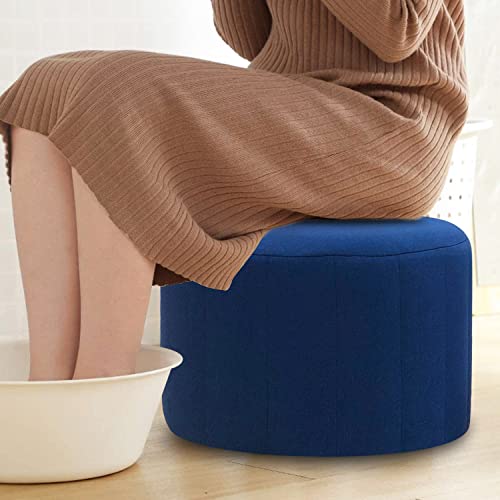 Jifuli Round Footstool Ottoman Bench, 2Pcs Soft Ottoman, Cotton Fabric Footstool, Round Accent Furniture For Living Room, Circle Footrest For Living Room, Bedroom, Entrywa, Office, Blue #TOP4