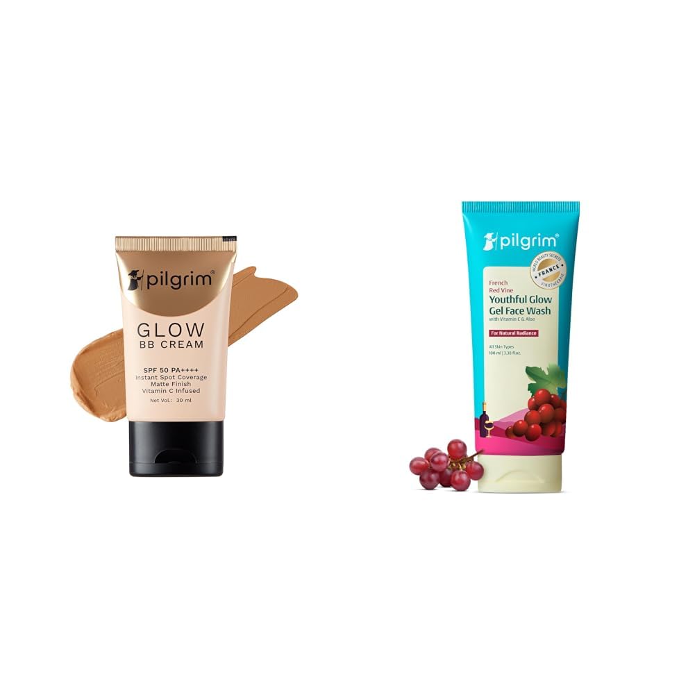Pilgrim Almond Glow 3-In-1 Medium BB Cream SPF 50 PA++++ With Niacinamide, Hyaluronic Acid & Vit C For & French Red Vine Face Wash with Vitamin C & goodness of Aloe for Anti Ageing & Dark Spots 100ml-image-11