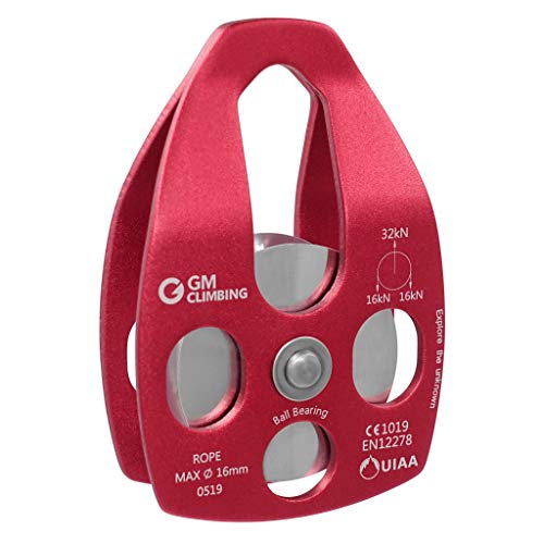 Gm Climbing 32Kn Large Rescue Pulley Single/Double Sheave With Swing Plate (Red - Single Pulley) #TOP2
