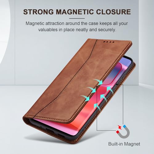 Image of Jasonyu Case for Motorola Edge 50 Pro Leather Wallet Flip Cover with Card Holder,Kickstand, Magnetic Closure,TPU Shockproof Phone Case Compatible with Moto Edge 50 Pro (Brown)