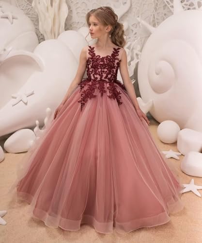 Girl Tulle Flower Dresses Lace Embroidery Applique Princess Pageant Dress Girls Vintage Birthday Party Ball Gown4