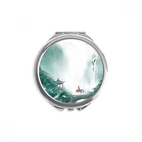 Miroir rond maquillage de poche aquarelle chinoise de 2,6 x 2,4 pouces