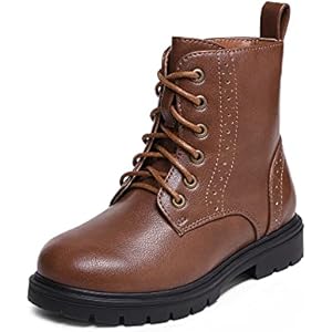 DREAM PAIRS Boys Girls Side Zipper Combat Ankle Boots(Toddler/Little Kid 6 Toddler Brown/Pu