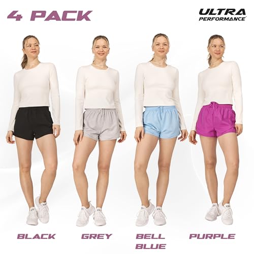Ultra-Performance-Womens-Running-Shorts-4-Pack-Athletic-Workout-Gym-Shorts-for-Women-with-Brief-Liner