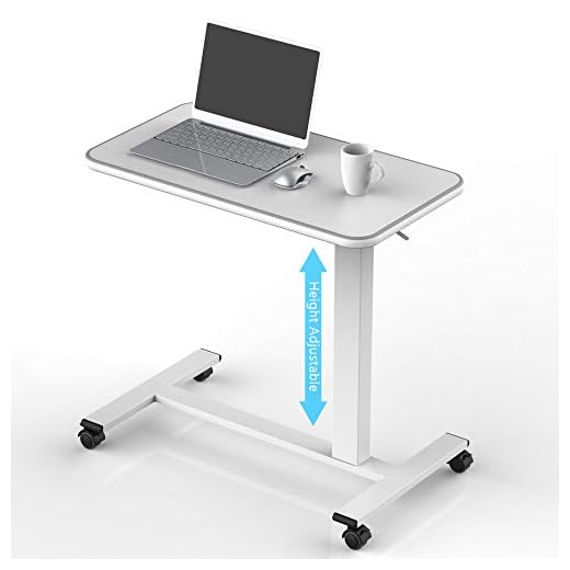 Reinforced Overbed Table with Lockable Wheels Portable Notebook Laptop Desk Bedside Table for Home Height Adjustment 29"-44"