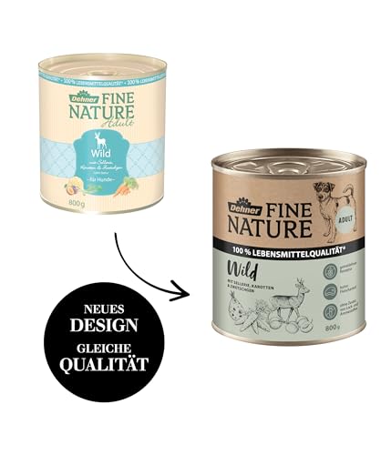 Dehner Fine Nature Hundefutter, Nassfutter in Lebensmittelqualität, für ausgewachsene Hunde, Wild, 6 x 800 g Dose (4.8 kg)