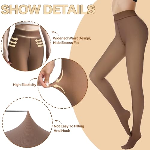 Image of Caprilite Women Fleece Lined Tights-Fake Translucent Leggings High Waist Pantyhose Sheer Thick Warm Tights For Winter