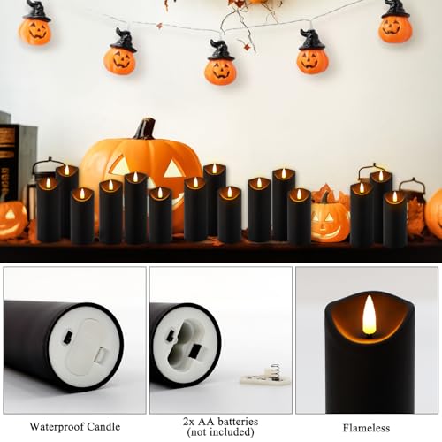Image of 72 Pack Flameless LED Pillar Candles with Remote Controls, Battery Operated Candles with Timer Function, Dimmable Flickering 3D Wick for Wedding Centerpieces, Events, Parties and Home Decor (Black)