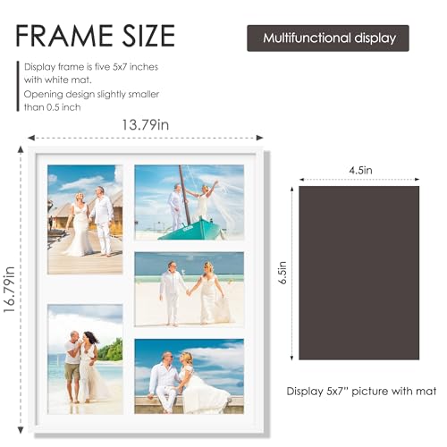 Image of DUENPY 13x16 Picture Frame 5x7 Collage Picture Frame Displays Five 5x7 inch Photos Collage Wall Decor Wall Hanging White