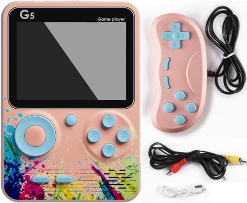 Consola Retro portatil para Adultos y niños con 500 Juegos precargados, con Pantalla de 3' y conexion a TV, bateria Recargable 1020Mah, para 1 o 2 Jugadores, con Mando del Mismo Color (Rosa)