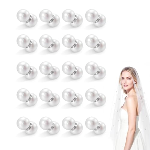 CutePlanet Veil Weights - 20 Pairs Magnetic Bridal Veil Weights for Outdoor Wedding No Sew Pearl Weights for Long & Cathedral Veils Anti-Wind Wedding Accessories for Brides