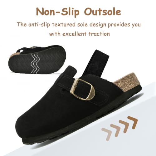 Image of Toddler Suede Clogs for Boys Girls Genuine Leather Adjustable Buckle Slides Potato Indoor Outdoor Slippers