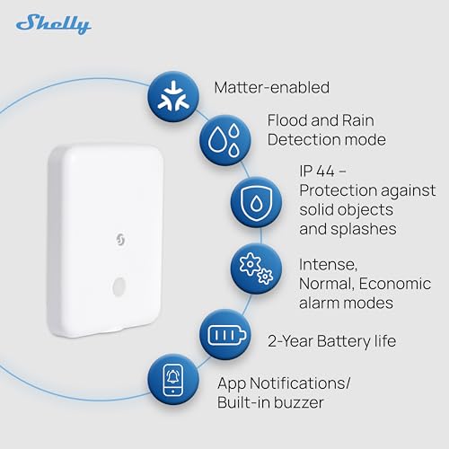 Shelly Flood Gen4, WiFi, Bluetooth, Zigbee, Matter Smart Flood Sensor with Leak Sensor Cable, Alexa, SmartThings, Google Home, Apple HomeKit Compatible, Flood and Rain Detection, Easy to Use, IP44 - Image 6