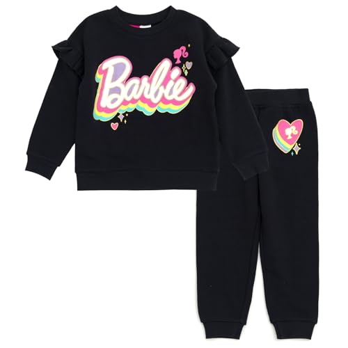 Image of Barbie Girls' 2-Piece Fleece Sweatshirt and Joggers Set Toddler to Big Kid