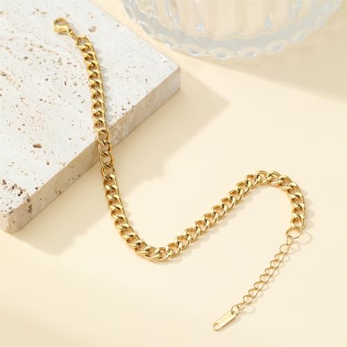 foyjoey Ankle Bracelets for Women 18K Gold Plated Cuban Link Chain Anklets Dainty Gold Waterproof Curb Anklet Minimalist Summer Beach Foot Jewelry — view 6