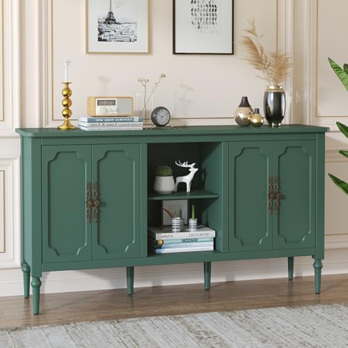 HOLTICO Kommode mit 4 Türen und Offenes Schrank, Vintage Akzent Sideboard Buffet Schrank Holz, Grün Kommoden & Sideboards für Wohnzimmer, Esszimmer, Küche HOLTICO Kommode mit 4 Türen und Offenes Schrank, Vintage Akzent Sideboard Buffet Schrank Holz, Grün Kommoden & Sideboards für Wohnzimmer, Esszimmer, Küche