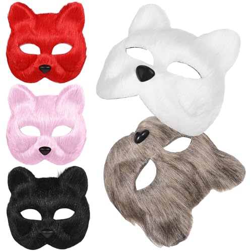 Toyvian 5Pcs Mask Plush Cat Fox Mask Half Face Animal Mask Stage Performance Furry Party Cat Mask Novelty Gear Fox Costume Accessory
