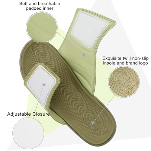 Image of KuaiLu Mens Atheletic Slides Wide Adjustable Arch Support Sport Sandals | Soft Cushioned Open Toe Summer Slippers for Plantar Fasciitis Slip On House Shoes Indoor Outdoor