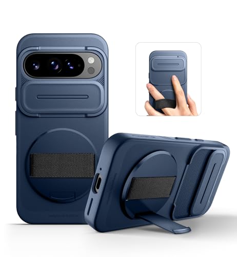 Coque Pixel 9 antichoc avec béquille et étui de protection appareil photo bleu