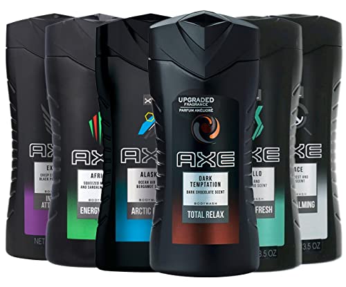 Axe Men's Body Wash Variety Set of 6, Includes Peace, Dark Temptation, Apollo, Africa, Alaska, Excite Body Wash, 13.5 Ounce (Pack of 6)