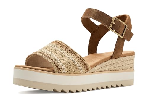 Image of TOMS Women's Diana Wedge Heel Sandal, Leather Upper, Rope-Wrapped Midsole, Adjustable Strap, Buckle, OrthoLite Insole