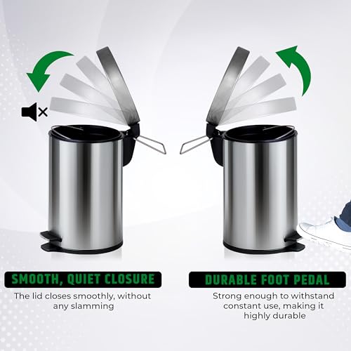 Image of Robustt Dustbin with Pedal - 5L | Silver Stainless Steel trash can | 7 Inch (W) x 10 Inch (H) | Small Trash Can for Bathroom, Bedroom, Toilet, and Kitchen | Durable & Corrosion-Resistant - Pack of 1