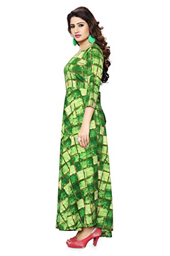 Image of Venisa Women's Rayon Printed Long Length Anarkali Kurti(107-XXL Green XX-Large)