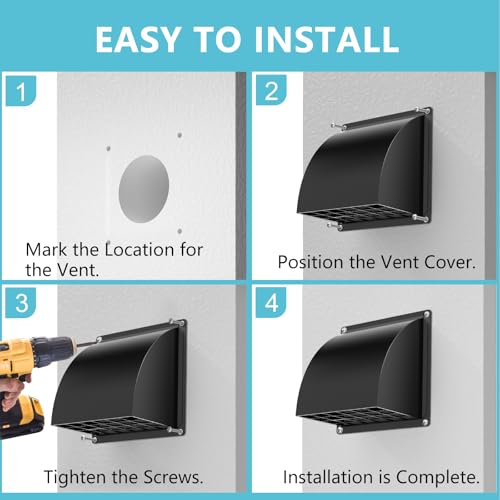 Image of 2 Pcs 4 Inch Dryer Vent Cover Outside, HG Power Metal Exterior Vent Cover with Removable Screen & Cushioned Non-Return Flap, Air Wall Vent for House, Range Hood, AC, Opening Diameter: 3.81 inch Black