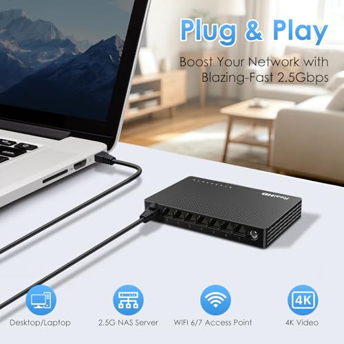 Image of Real HD 2.5Gb Switch, Ethernet Switch 2.5Gb 8 Port Unmanaged, Network Switch for Game Console, NAS, PC, Wireless APs, Plug & Play Fanless, Desktop Wall Mount Network Hub