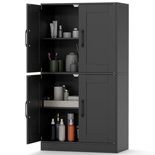 KOMFOTTEU Aparador Alto de Cocina, Mueble Buffet con Puertas y Estantes Ajustables, Armario Despensa con Dispositivo Antivuelco, para Salón, Entrada, Baño, 60 x 30 x 110 cm (Negro)