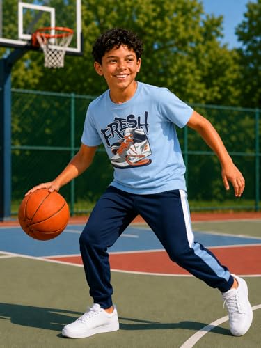 Image of Pro Athlete Boys Pants Set - 3 Piece Active Short Sleeve Graphic Tees Athletic Shorts and Jogger Sweatpants for Boys