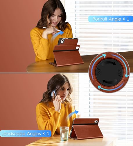 DTTO Rotating Case for iPad mini 7(A17 Pro) 2024 / iPad mini 6 2021, 360 Degree Swiveling Premium Leather Folio Stand Cover with Pencil Holder for iPad mini 7th/6th Generation 8.3'', Brown by DTTO - Image 5
