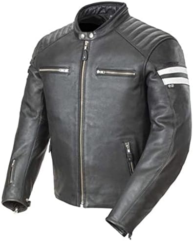 Joe Rocket 1326-1003 Classic '92 Men's Leather Motorcycle Jacket (Black/White, Medium)