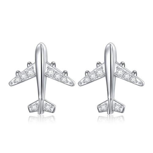 Flyow 925 Sterling Silver Airplane Stud Earrings for Women Teen Girls, Airplane Earrings Gifts for Stewardess Flight Attendants Pilots Birthday Gifts for Her (Stud Earrings)