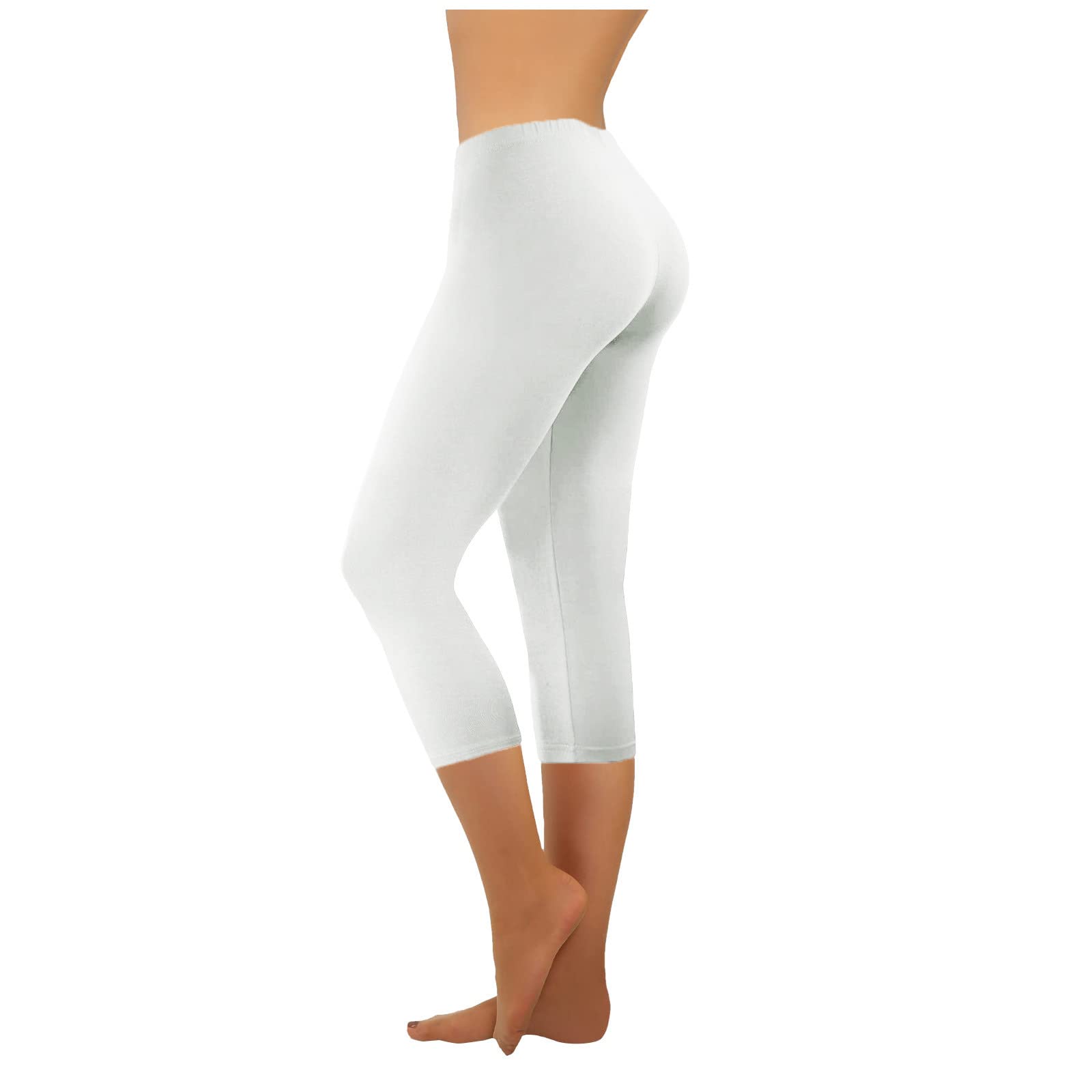 High Waisted Capri Leggings for Womens Casual Soft Comfy Athletic Capris Tummy Control Cycling Dance Yoga Pants White