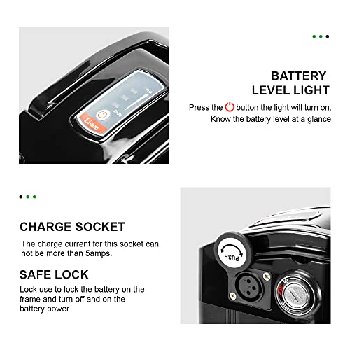 Image of Yose Power Ebike Battery 48V 13Ah Silver Fish Pedelec for Max 700W Motor, Electric Bicycle Lithium-Ion Battery, USB Output, Safe Lock, Led Indicator Light, with Base and Charger