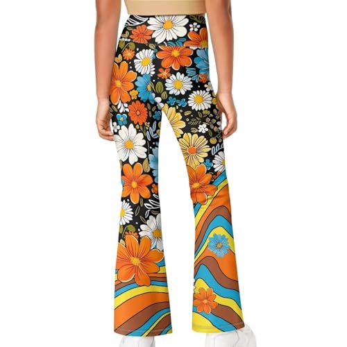 70s Girls Bell Bottom Floral Print Stretch Hippie Pants High Waist Flare Pants 5-14 Year4