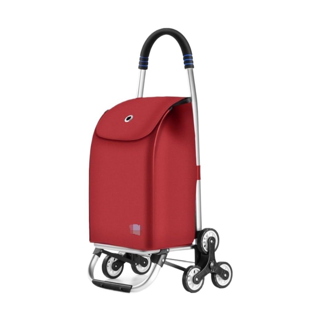SBZIOJHDR foldable shopping trolley， Folding Shopping Trolley with Removable Oxford Cloth Bag for Laundry Grocery(Red,6 wheels)